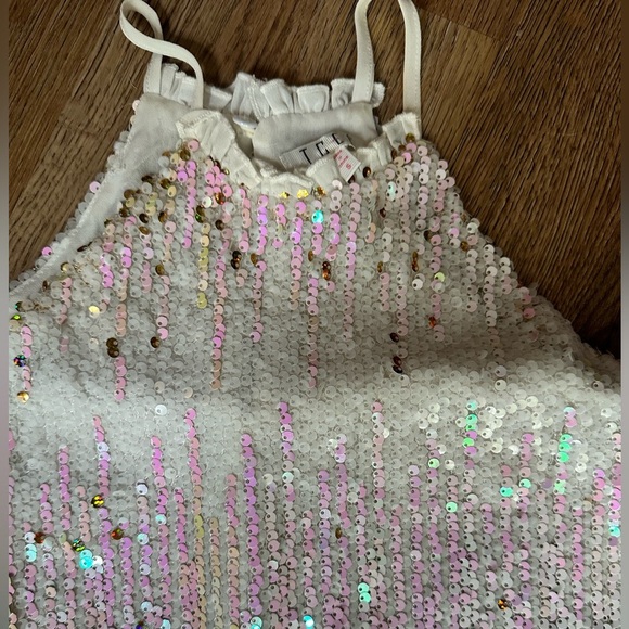 TCEC White and pink sequin halter high mini neck dress.  Size small. - Picture 2 of 8